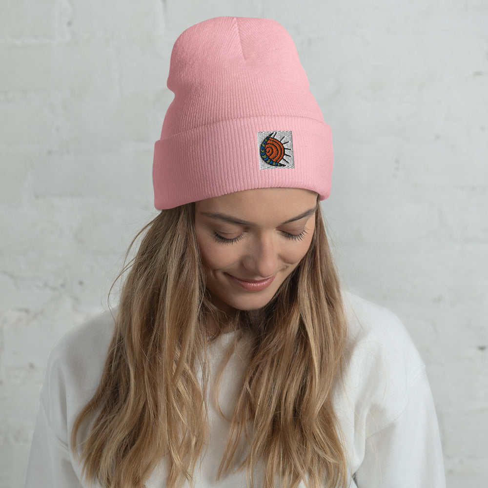 Embroidered Sun/Moon Cuffed Beanie