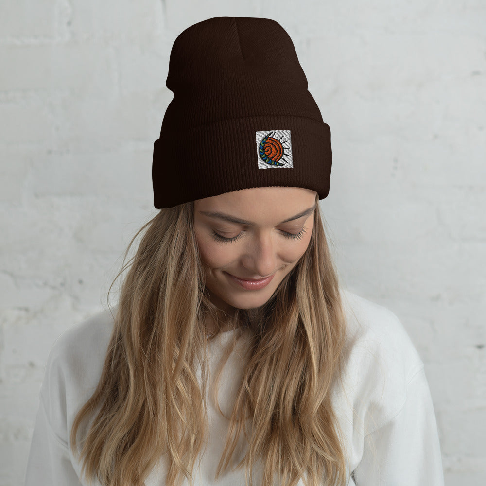 Embroidered Sun/Moon Cuffed Beanie