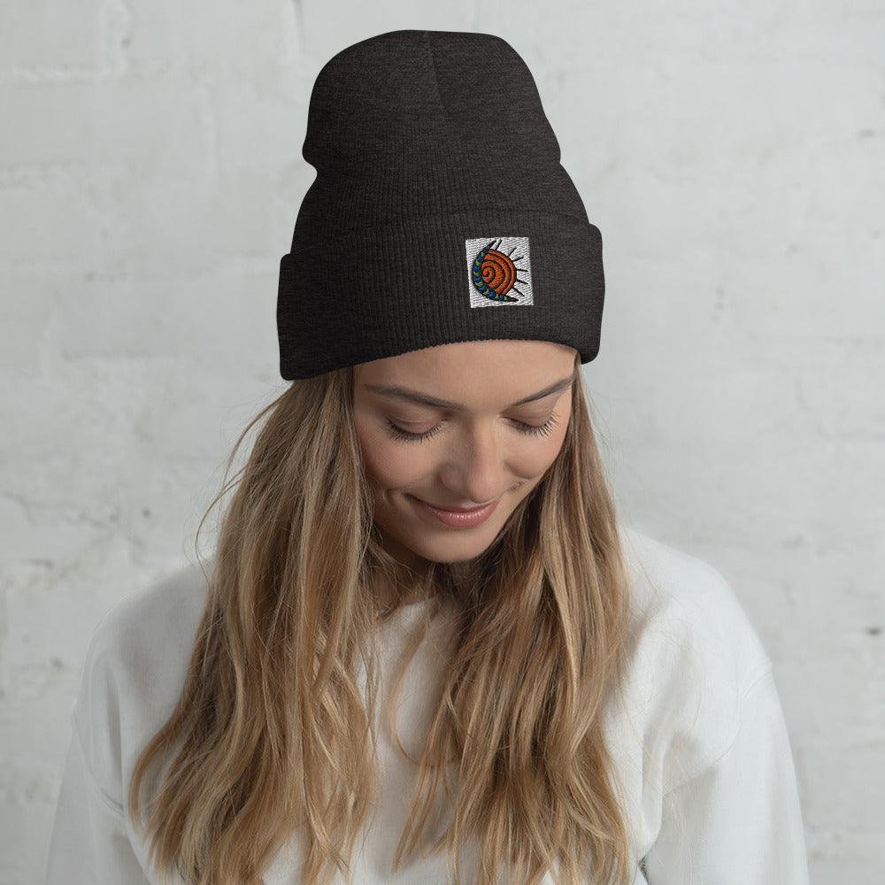 Embroidered Sun/Moon Cuffed Beanie