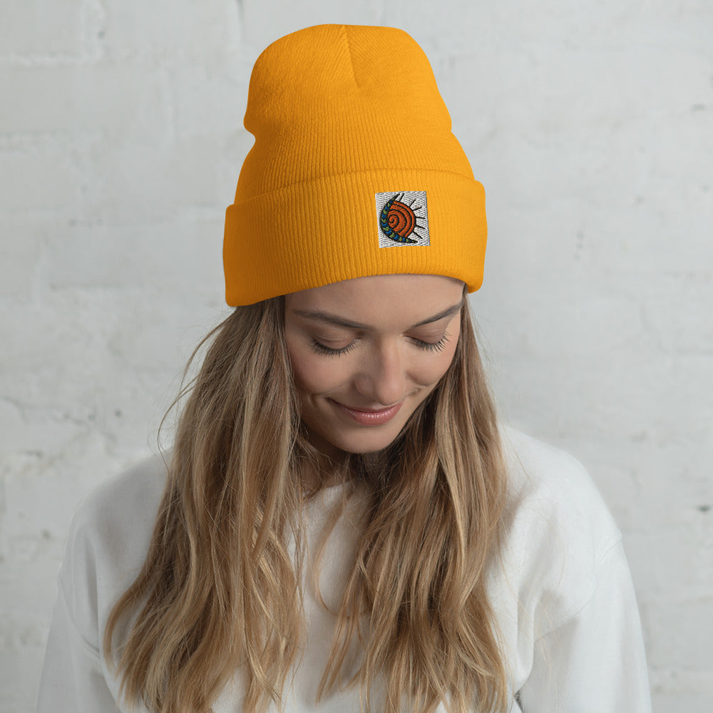 Embroidered Sun/Moon Cuffed Beanie