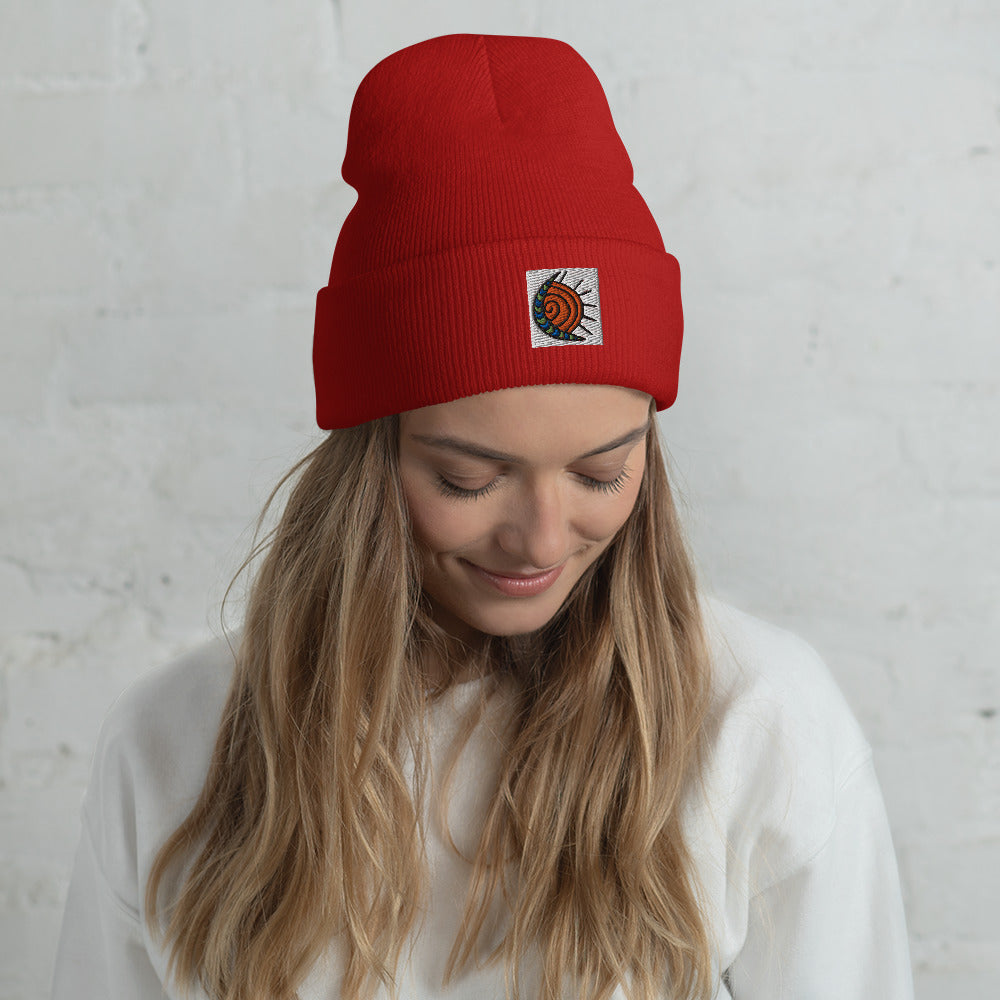 Embroidered Sun/Moon Cuffed Beanie