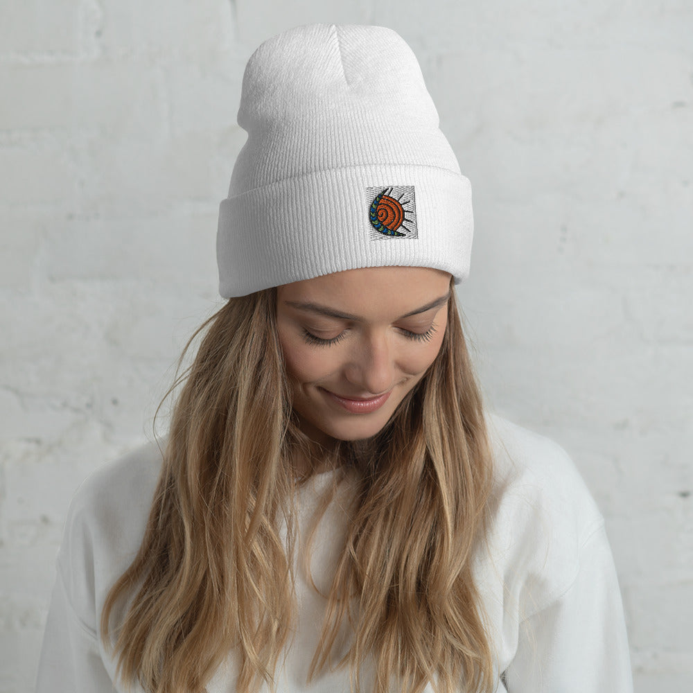 Embroidered Sun/Moon Cuffed Beanie